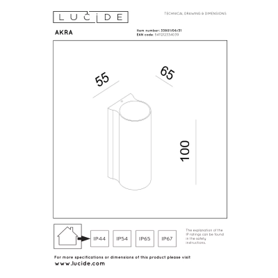 AKRA - Kinkiet zewnętrzny - LED - 1x6W 3000K - IP54 - White 33801/06/31 Lucide